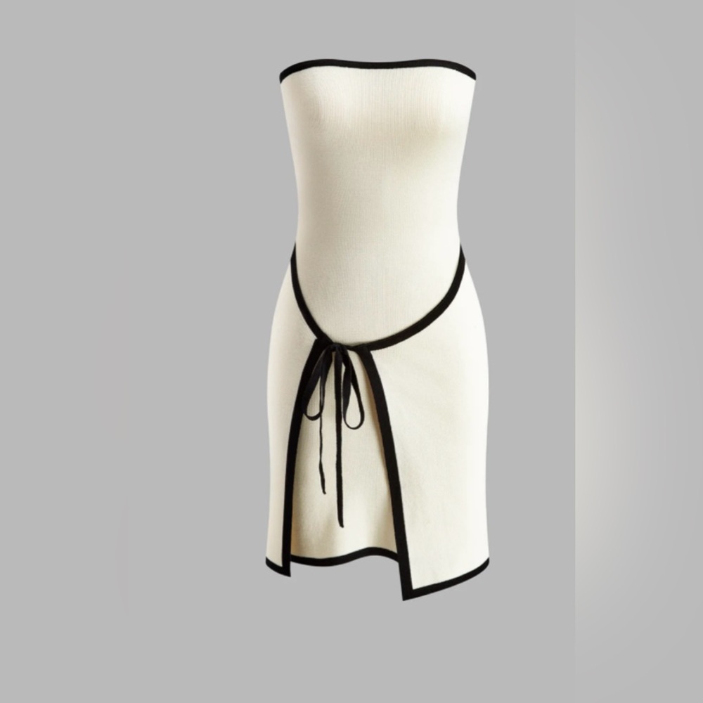 Commense Black and White Strapless Mini Dress